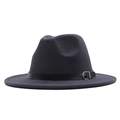 Dark grey wool fedora hat featuring a black leather belt strap and metal buckle - M / Dark Gray