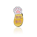 Cute yellow cat paw enamel pin featuring Bye Bye text and pink toe beans detail - Yellow Paw Bye Bye