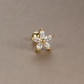 Flower-shaped gold ear stud with five marquise-cut marquise-cut cubic zirconia stones - Gold White Zirconia (Marquise Flower)