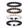 4-piece beaded bracelet set featuring lava stone, tiger eye, and white howlite beads - Lava & Tiger Eye & White Turquoise & Matte Onyx 4pcs Set