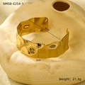 Detail of golden wave texture bangle with 2cm width and 6cm inner diameter specs - Gold Concave Hammered Bangle (NMSB-E254-1) / 18K Gold Plated