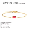 14K gold plated stainless steel bracelet with a red rectangular gemstone pendant - July Rose Red (Ruby Color)