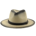 Cappello Fedora in paglia da uomo con vernice sfumata e cinturino in pelle - M (56-58cm) / Gradiente Beige Nero (03)