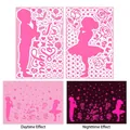 Luminous heart and rose wall stickers with boy and girl silhouettes in pink and glow - Couple Rose Glow Set