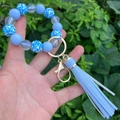 Blue leopard beaded keyring wristlet with luminous silicone beads and a stylish tassel - Sky Blue