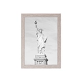 Natural light wood picture frame with black and white Statue of Liberty art print - Gray / 3.5 X 5 Inches (8.9 X 12.7 Cm)