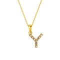 Gold plated initial Y pendant necklace with sparkling zircon crystals on a fine chain - Letter Y