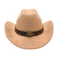 Chapeau de cowboy classique en daim beige clair avec bande en cuir marron et boucle étoile - Taille unique / Chameau