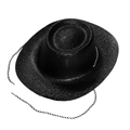 Sombrero de vaquero negro brillante con cordón ajustable de rayas blancas y negras - Talla Única(58cm) / Negro