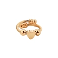 Golden cable texture open ring with heart charm and polished round beads for women - Ring / Gold