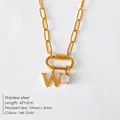 14K gold plated titanium steel necklace featuring a 'W' letter and crystal pendants - Letter W