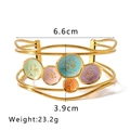 Adjustable 18k gold plated stainless steel cuff with colorful enamel floral discs - Five Round Enamel Style (NB-B6122) / 18K Gold