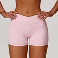 Rosa Yoga-Shorts mit hoher Taille, Cross-Bund und vorteilhaftem Pfirsich-Lift-Effekt - Pfirsichrosa