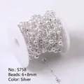 Silver bead chain roll with 6mm and 8mm white pearls for DIY jewelry making - 6+8mm / Silver