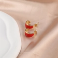 Chic gold-plated C-shaped earrings with vibrant red oil drip finish on silk fabric - Gold (E00288-6)