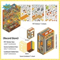 Set adesivi pixel tema negozio di dischi con fogli PET e carta scenario pieghevole - Negozio di Dischi