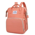 Multifunctional coral pink baby diaper backpack with multiple pockets and top handle - Pink Basic