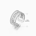 Adjustable silver multilayer stainless steel ring with beaded and chain textures - Steel-colored Ring 159