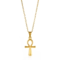 Macro del ciondolo a croce Ankh placcato oro 18K con catena a maglie O classica - Collana Simbolo della Vita Ankh Dorata (G40305557)