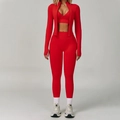 Ensemble de yoga rouge 3 pièces sans couture avec veste, brassière et legging - S / Haut Et Bas / Rouge