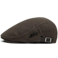 Breathable dark brown mesh beret hat featuring a metallic logo and adjustable strap - Adjustable / Brown
