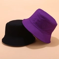 Detail showing black and purple cotton bucket hats with premium stitching and texture - M (56-58cm) / Black + Purple