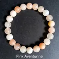 Pink Aventurine crystal beaded bracelet with 8mm smooth round gemstones for women - Pink Aventurine