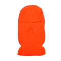 Detail van de neon oranje gebreide bivakmuts met drie gaten en geribbelde onderrand - Fluorescerend Oranje