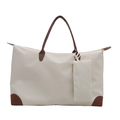 Minimalistische cremeweiße Oxford-Tasche mit braunen Ledergriffen und kleinem Beutel - Weiß