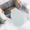 Exfoliating mint green bath glove with textured scrub surface and orange hanging loop - Light Green