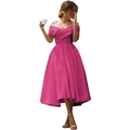 Elegant rose red off-shoulder satin midi dress with a cross-fold neckline design - US size 12 (L) / Bottoms / Rose Red