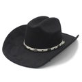 Cappello da cowboy western classico in finta pelle scamosciata nera con fascia decorata - M (56-58cm) / Nero