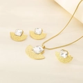 Vintage 18K gold-plated fan-shaped necklace, earrings and ring set with square crystal - Clear Crystal Style (KS220686-LX)