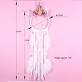White unicorn dream catcher with feathers and lace ribbon on pink background - MS9045 White Without Light