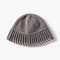 Dark grey knitted beanie with thick ribbing and white whipstitch trim detail - Grey (21B016)
