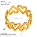 Détails de la bague coeur en acier inoxydable plaqué or 18 carats avec diamètre de 17mm - Style Perles de Coeur (SR421G)