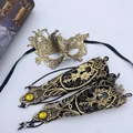 Gothic Spitzenmaske und Armschmuck Set in Schwarz und Gold für Halloween Kostüme - Goldprägung 3-teiliges Set
