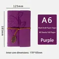 Purple A6 PU leather leaf journal with leaf pendant and 160 pages of kraft paper - A6 / Purple