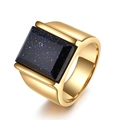 15MM gold stainless steel square ring featuring a deep blue goldstone inlay - US 7 / Gold Blue