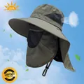 Army green outdoor fishing hat with UPF 50+ sun protection, face mask and neck flap - Army Green (Veil Shawl Style)