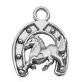 Silver horseshoe pendant with horse relief for DIY charm bracelets and jewelry - Horseshoe (14030)