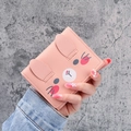 Pink faux leather short wallet featuring cute bunny ears and compact fold design - Pink