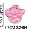 Pink western cowgirl hat embroidery patch with heart pattern measuring 5.7cm x 5.2cm - No.2 Heart Cowboy Hat Pink