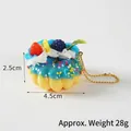 Blue artificial strawberry donut keychain with colorful sprinkles and metal chain - Gold Bead Chain / Blue