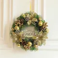 Ghirlanda di Natale verde 35cm con ornamenti dorati e scritta Merry Christmas - Stile Fiore Oro da 35CM