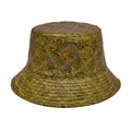 Detail of golden holographic bucket hat with shimmering laser grid texture and metallic finish - Holographic Grid / Gold