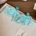 Close-up of light cyan fabric flower earrings with teal resin studs on a texture tray - Flower Style (30#) / 925 Silver Needle / Blue
