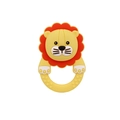 Funny silicone baby teether with cartoon lion design and textured easy-grip handle - Little Lion Rattle Teether / Yellow