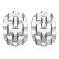 Silver stainless steel watchband pattern hoop earrings with woven metal texture - Watch Band Style Earrings Steel (MS-399)