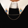 Retro gold collar chain with blue gemstone and cross pattern on white shirt collar - KC Gold Snowflake Royal Blue Gem (N-153)